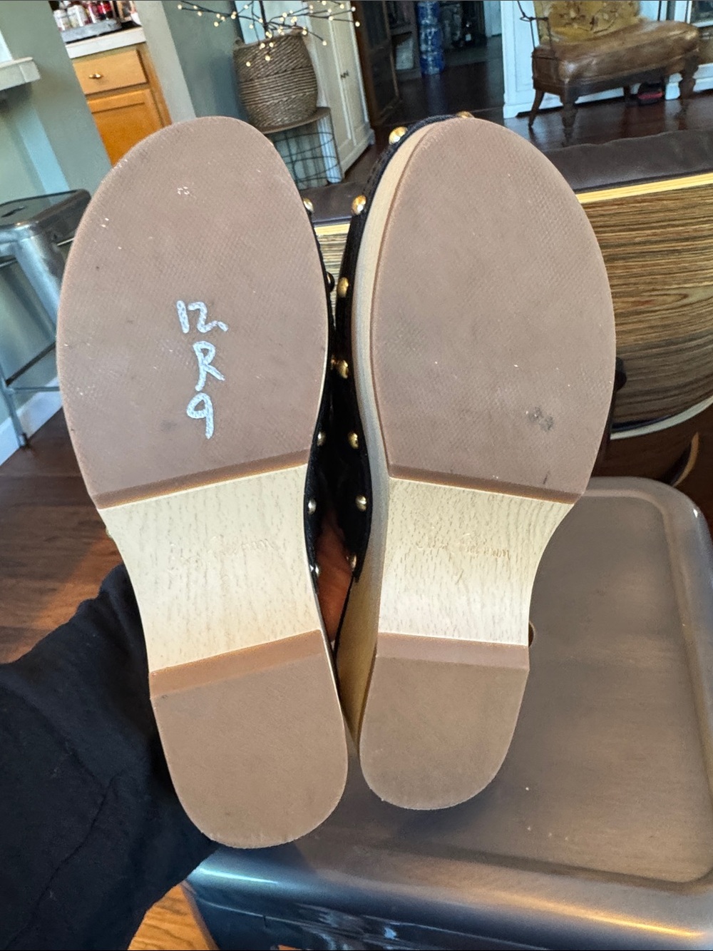 Sam Edelman Black Leather Slip-On Clogs with Gold Chain Accent - Picture 8 of 11